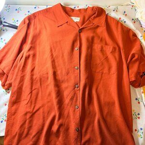 Paradise Collection XL 100% Silk Shirt Men's Orange Rust Camp Button Down